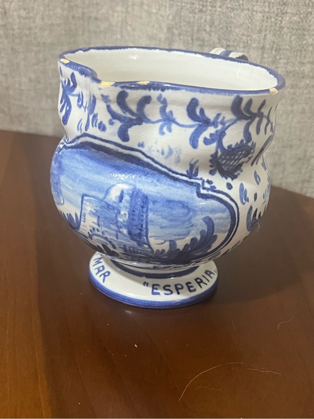 Vintage Italian Majolica Blue & White Creamer / Pitcher – "Esperia" Pattern